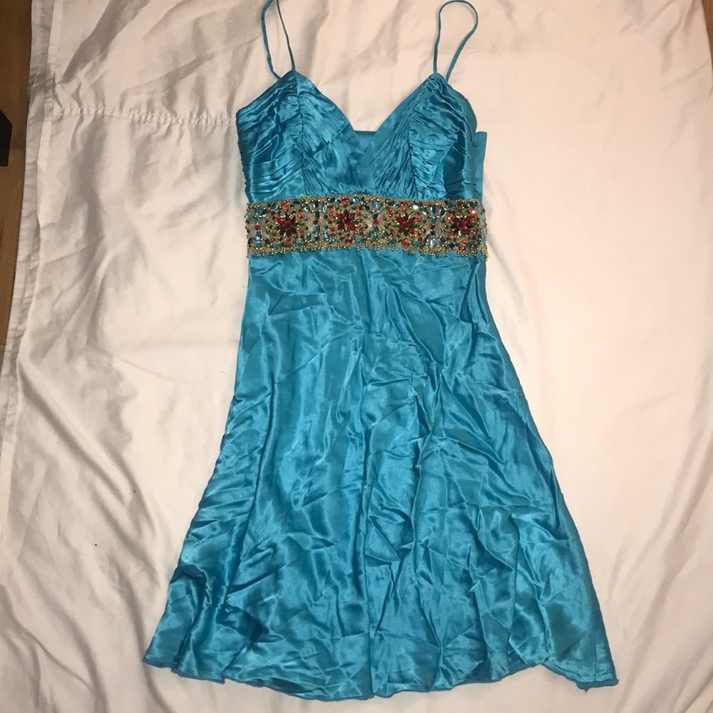 Mini dress silk with beading spaghetti strap